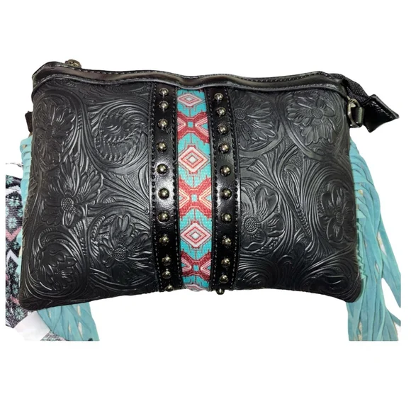 Black Crossbody with Fringe and Stud Detail Western - Picture 7 of 9